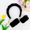 Casoty Black Puffy Headband and Wristbands Set, Skincare Headbands, Spa Headband and Wristband Set, Makeup Hair Band for Face Washing Shower Yoga