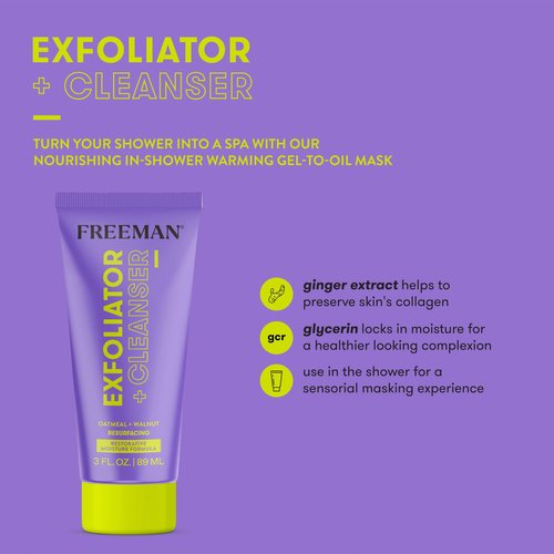 Freeman Restorative Moisturizing & Resurfacing Facial Exfoliator + Cleanser, Infused With Oatmeal & Walnut Shell Powder, Dual-Purpose Face Wash That Removes Dry Skin, 3 fl.oz./ 89 mL Tube