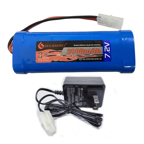 GEILIENERGY 7.2V 3800mAh High Capacity 6-Cell NiMH Flat Battery Pack, Replacement Hobby Battery for RC Car, RC Truck, RC Boat with Standard Tamiya Connector (1Pack) + 8.6V Output Adapter(1Pack)