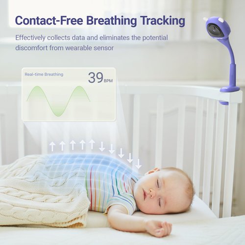 BOOPOO Smart Baby Monitor Contact-Free AI Solution for Breathing Tracker & Cry/Cross/Safe Zone Detection, 2K Viedo Camera HD Night Vision, 2-Way Audio, Soothing Sounds, No Monthly Fee(Crib Mount)