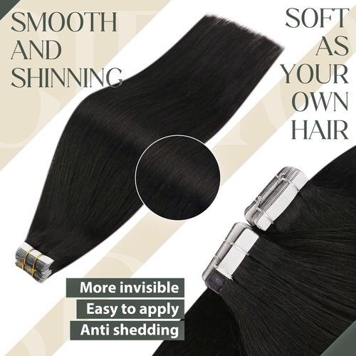 Sunny Hair Tape in Extensions Straight Skin Weft Tape in Hair Extensions Invisible Tape in Hair Extensions Human Hair 20Pcs Hair Extensions Real Human Hair Natural Black 18inch
