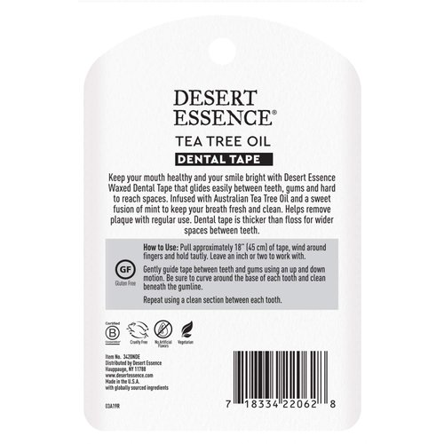 Desert Essence Tea Tree Oil Dental Tape - 30 Yards - Pack of 24 - Naturally Waxed w/ Beeswax - Thick Flossing No Shred Tape - On The Go - Removes Food Debris Buildup - Cruelty-Free Antiseptic