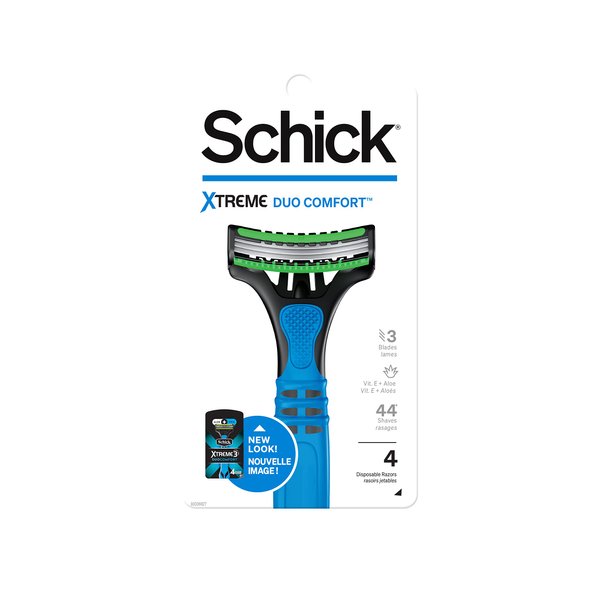 Schick Xtreme 3 Duo Comfort Skin Disposable Razors for Men, 4 Count, Pack of 2