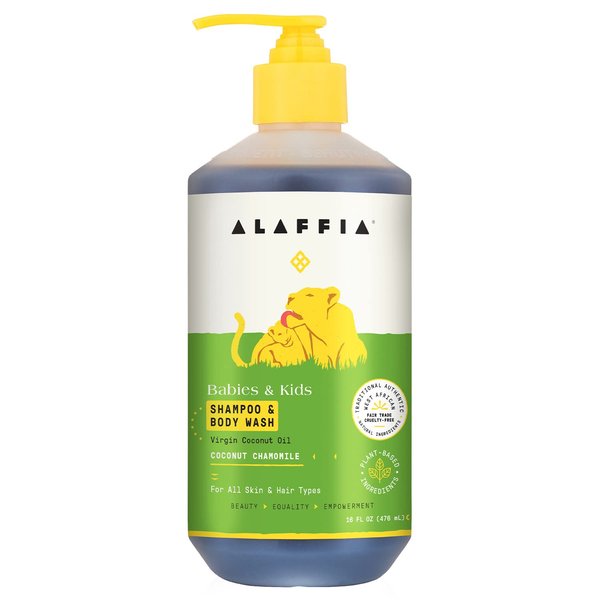 Alaffia EveryDay Coconut Shampoo & Body Wash - Babies and Kids, Gentle and Non-Irritating Support for Soft Hair and Skin with Yarrow and Chamomile, Fair Trade, Coconut Chamomile 16 Fl Oz