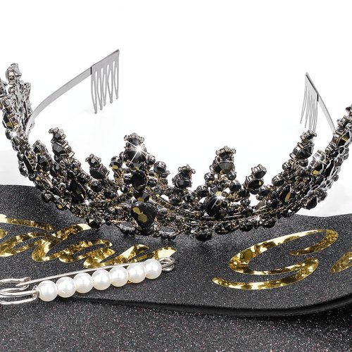 TOBATOBA Birthday Sash Birthday Crowns for Women Girls, Black Gold Birthday Girl Sash and Tiara Set, Birthday Crown and Sash for Women, Princess Birthday Decorations for Girls Birthday Gifts for Girls