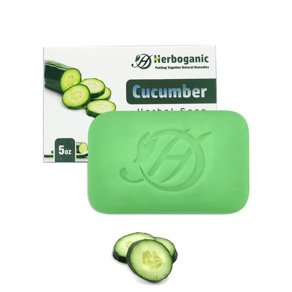HERBOGANIC Cucumber Herbal Soap | Natural Bar Soap for Face and Body | Moisturizing and Nourishing | Infused with Cucumber | Gentle for Men and Women | 5 Oz