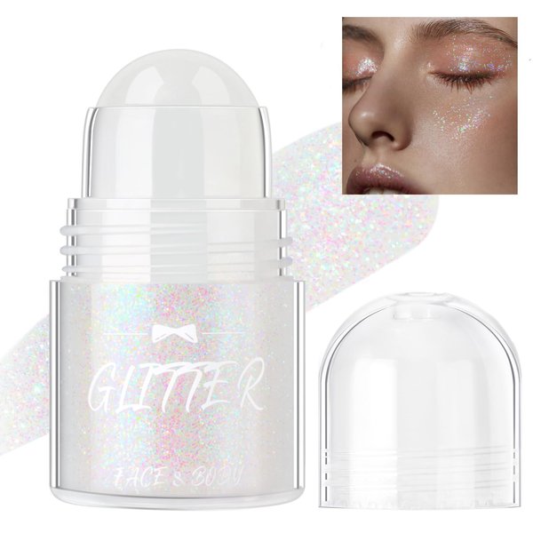 HOSAILY Roll-on Body Glitter Gel, Holographic Face Glitter Mermaid Body Shimmer, Chunky Sequins Hair Glitter Gel for Festival Party Rave Accessories Body Glitter Makeup (04# Dazzle)