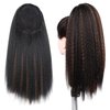 WIGNEE 16 Inches Kinky Straight Ponytail Extension Synthetic Drawstring Ponytail For Black Women Yaki Pony Tails Hair Extensions (16 Inches, 1B/30 Highlights)