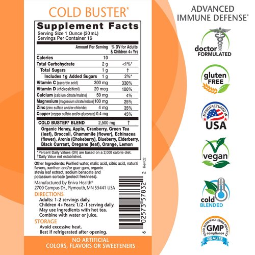 Eniva Elderberry Sambucus Immune Support Syrup, Vitamin C, Ionic ZINC, Vitamin D, Echinacea, Antioxidants & More, All-in-One Liquid, Low Carb, Low Sugar, Keto Friendly, Non-GMO & Gluten Free - 16 oz