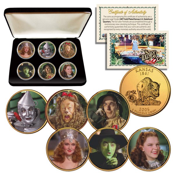 Wizard of OZ Kansas State Quarters 6-Coin Set 24K Gold Gilded with Box Licensed