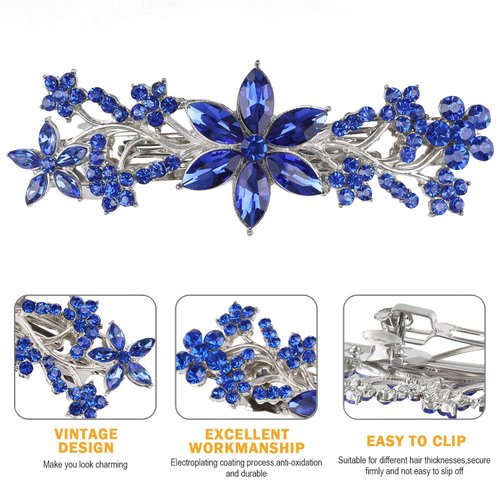Crystal Hair Barrettes, Rhinestone Flower Hairpins Hair Clips, Sparkly Austrian Hairgrip Hair Headwear Accessories for Women Girls (Blue)