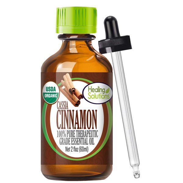 Healing Solutions Organic 60ml Oils - Cinnamon Cassia Essential Oil - 2 Fluid Ounces - Aromatherapy Oils - Therapeutic Grade Essential Oils