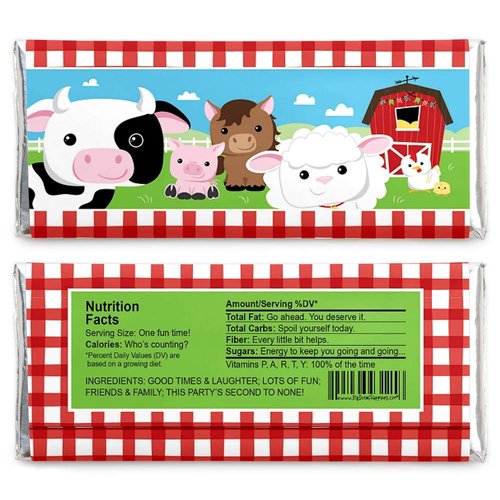 Big Dot of Happiness Farm Animals - Candy Bar Wrappers Baby Shower or Birthday Party Favors Set 24