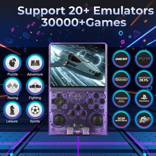 【30000 in 1】 R40S Pro Retro Handheld Game Console, Video Game Console, 3.5 inch IPS Screen, More Than 20 Emulator, 256G TF Card (Purple)
