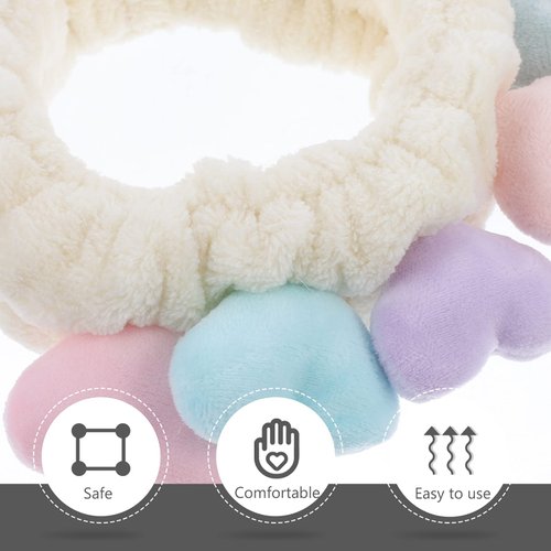 Beaupretty 2pcs Plush Spa Headband Cute Heart Coral Fleece Makeup Headband Soft Elastic Head Wrap Cosmetic Bow Hair Bands Women Facial Hair Scrunchies for Shower (White)