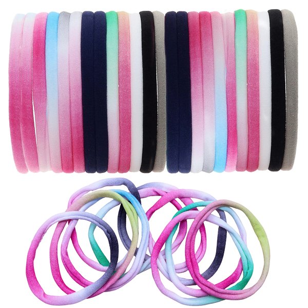 FROG SAC 24 Soft Baby Nylon Headbands, Elastic Hairbands for Infant Toddlers Kids, Thin Stretch Elastic Head Band, Seamless Ponytail Holder