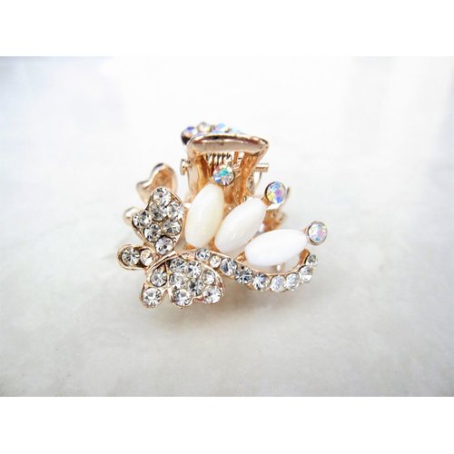 Generic Small pearl and crystal butterfly gold hair claw clip bridal clip bridal