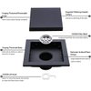 RANDOM Matte Black Square Shower Drain with Removable Tile Insert 6 Inch Drain Cover and Hair Strainer,SUS 304 Stainless Steel Black Shower Drain