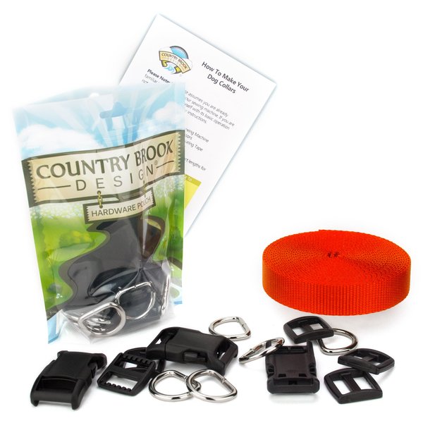 Country Brook Design - Easy DIY Dog Collar Kit Makes (10) 1 Inch Collars with Neon Orange Nylon Webbing
