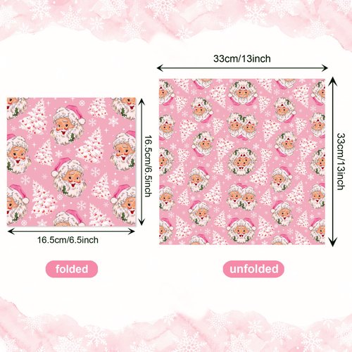 40Pcs Pink Christmas Party Napkins Santa Xmas Tree Disposable Paper Napkins Pink Xmas Tree Napkin Merry Christmas Luncheon Napkins for Xmas Winter Holiday Themed Birthday Party Supplies,6.5 x 6.5 Inch