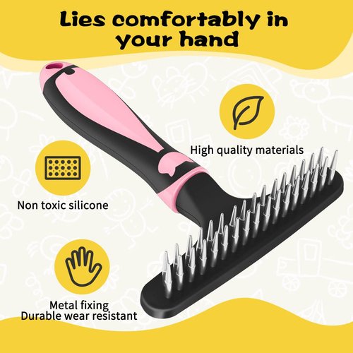 Pet Hair Remover, Portable Dog Cat Hair Remover Lint for Hairball, Fuzz, Carpet Restoration, Carpet Rake, Carpet Groomer Rake, Shag Rug Rake, Hair Cleaner Suitable for Rug and Carpet (Pink)