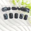 Acrylic Press on Nails Short Square Fake Nails Black Full Cover Glue on Nails White Crack Designs False Nails Press ons Glossy Artificial Stick on Nails for Women & Girls 24Pcs