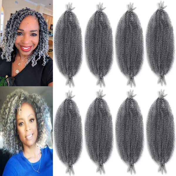 Marley Hair 12 Inch 8 Packs Pre Separated Springy Afro Twist Hair T Gray Marley Twist Braiding Hair for Faux Locs Crochet Hair Pre Fluffed Spring Twist Hair Synthetic Pre Stretched Wrapping Hair for