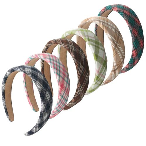 HUANMAYE 6PCS Headband for Women Boho Hair Scarf Sponge Hairbands Fabric Elastic Hair Bands No Slip Wide Headwraps Accessories for Adult Women (Plaid)
