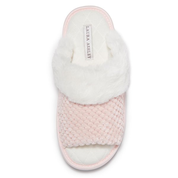 Laura Ashley Ladies Spa Slipper Plush Slide Memory Foam Insole Lightweight & Breathable