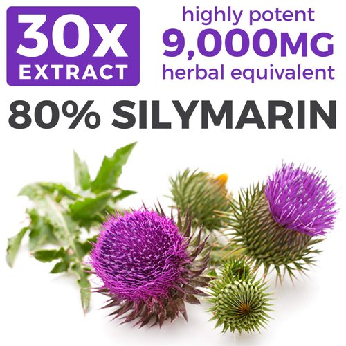 USDA Organic Milk Thistle Capsules - 80% Silymarin Supplement for Liver Support- Super Concentrated 300mg of 30:1 Milk Thistle Extract Equivalent to 9,000mg - Milk Thistle Liver Detox 60 Day Supply