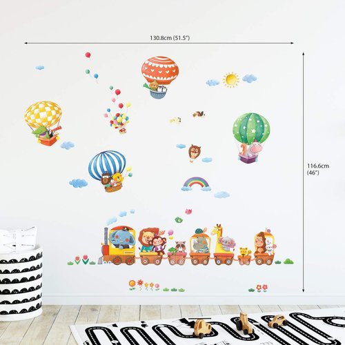 DECOWALL DS-8006P8024 Animal Train and Hot Air Balloons Kids Wall Stickers Wall Decals Peel and Stick Removable Wall Stickers for Kids Nursery Bedroom Living Room (Small) décor