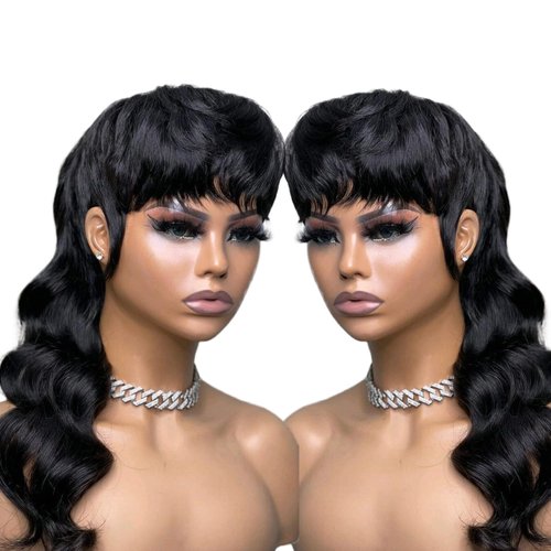 PurpleSexy Mullet Pixie Cut Wigs for Women 18inch Natural Black Color 1B Mullet Human Hair Wigs 10A Brazilian Virgin Remy Body Wave Human Hair Wigs Glueless Wigs (natural black)