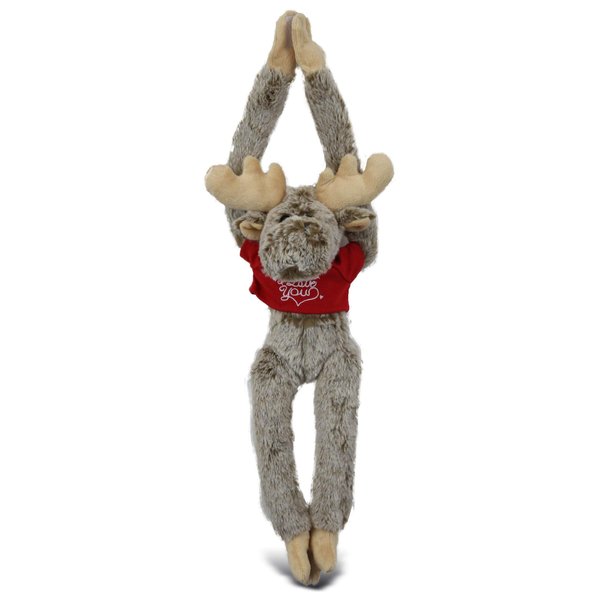 DolliBu I Love You Valentine Plush Hanging Moose - Cute Stuffed Animal with Red Shirt and Name Personalization Gift for Valentine's Day, Birthday, Anniversary, Romantic Date - 21 Inches