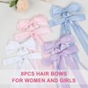 8PCS Silky Satin Hair Bows Hair Ribbon Hair Clips for Women Girls, White Bow for Hair Pink Hair Bow Clip Long Ribbon Bow Hair Clips Aesthetic Bowknot Hair Accessories for Women Birthday Gifts