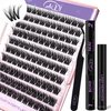 GAQQI Lash Clusters Kit, DIY Lash Extensions Kit 10-14mm Fluffy Cluster Lashes, Wispy Eyelash Clusters with Lash Bond and Seal+Lash Tweezer+Remover+110pcs Thin Band Individual Lashes (3D-GQ08-KIT)