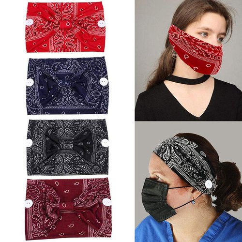 Vinyl Quote Me 4 Pieces headbands with buttons mask Boho yoga fashion Headband knotted elastic button headband for face mask nurses women masks head bands stretch wide