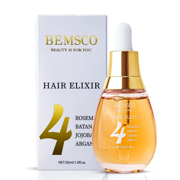 BEMSCO 4 in 1 Hair Elixir - Rosemary, Jojoba, Argan, Batana Oil For Hair Growth, Hair Treatment, Hair Scalp Oil, Hair Care Serum For Women And Men 1 Fl Oz