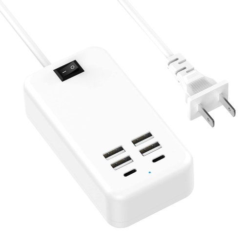 USB Charger, Flymic 6 Port USB Charger Station for Multiple Devices USB Power Strip USB C Charger Block USB Charging Hub for iPhone 14/13 Pro Max/13 Pro/13,iPad Pro,Switch, Galaxy S21 (White)