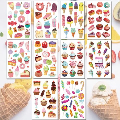 Ooopsiun Glitter Ice Cream Temporary Tattoos for Girls - 120 Glitter Styles, Ice Cream, Lollies, Donut Cake Tattoos - Sweet Summer Tattoos for Kids Birthday Party Decorations Supplies Favors
