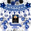Happy Retirement Party Decorations Blue Retirement Party Decorations for Men Happy Retirement Banner Hanging Swirls Foil Balloon Cake Toppers Retired Sash for Blue and Silver Retirement Decorations