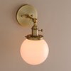 Pathson Industrial Wall Sconce with White Globe, Brass Bathroom Vanity Light with On Off Switch, Vintage Wall Light Fixtures for Living Room Loft Hallway