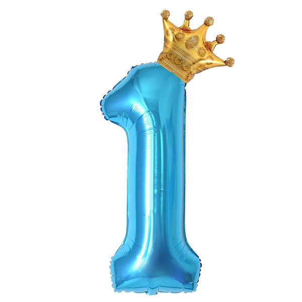 40 Inch Light Blue Number 1 and Mini Crown Balloon for 1st Birthday Party Decorations, Light Blue Birthday Party Balloons Decorations Supplies