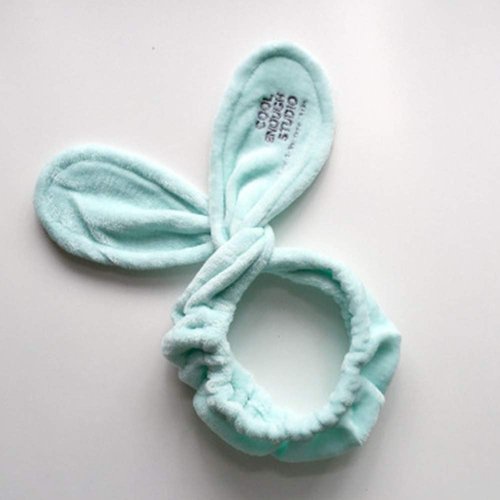 Linsiter Hair Band for Washing Face, Soft Coral Fleece Hairlace Rabbit Ear Shape Makeup Headband, 1pcs (Green)