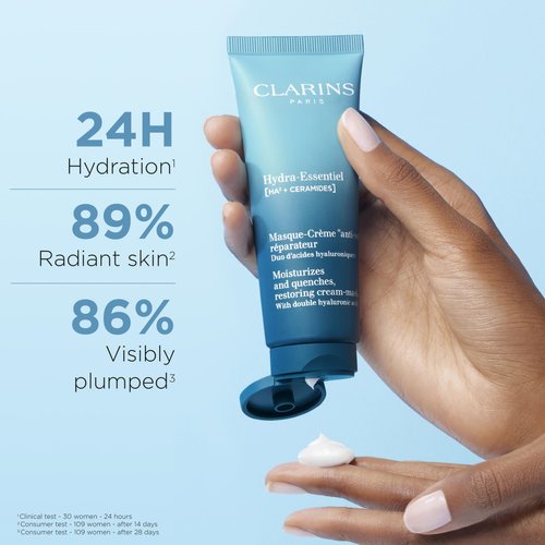Clarins NEW Hydra-Essentiel Face Mask | Hydrating Face Mask | Visibly Plumper Skin + 24H Hydration* | Revives Radiance | Double Dose Of Hyaluronic Acid | Visibly Smoothes | All Skin Types | 2.5 Oz