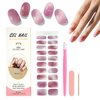 WOKOTO Semi Cured Gel Nail Strips, Gradient Pink Glittery Gel Nail Polish Stickers Full Wraps for Women, Easy to Apply&Remove, with Nail File & Wood Stick (UV/Led Lamp Required)