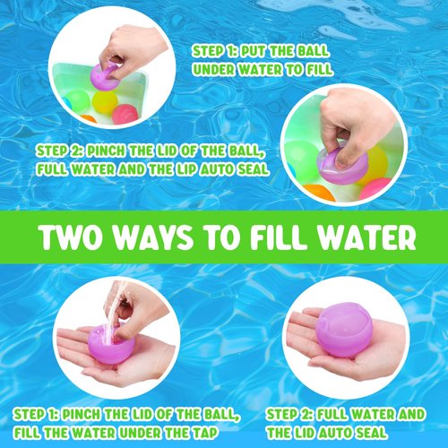 COSOOS 6 Pack Reusable Water Balloons for Kids, Summer Toy Water Toy for Boys Girls, Pool Beach Toys for Kids 3-12, Outdoor Activities Water Games Toys Self Sealing Refillable Water Balloons for Fun