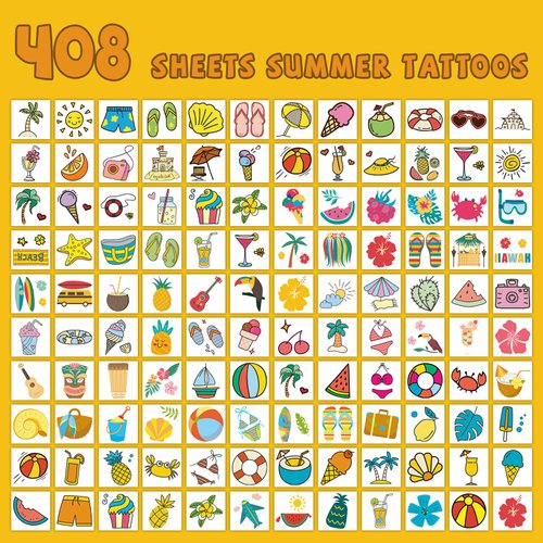 EMOME 408 Sheets Luau Individual Wrapped Kids Tattoos,Hawaiian Temporary Tattoos for Kids Tropical Beach Pool Party Favors Supplies,Fake Tattoos Stickers for Boys Girls