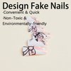 White French Tips Press on Nails Duck Shaped 24Pcs Glossy Full Cover Acrylic Short False Nails with Pink Butterfly Bow Designs Artificial Fake Nails with Charm Glue Stick on Fingernails for Women