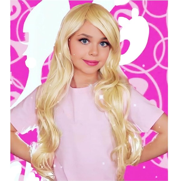 PATTNIUM Kids Girls Blonde Wig Long Wavy Light Blonde Wig for Kids Child Blonde Long Wig with Bangs Synthetic Wig with Wig Cap