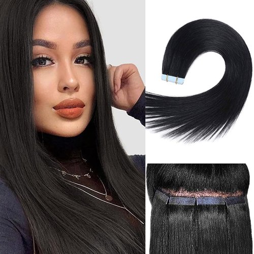 AMLSIMTE Tape in Hair Extensions Synthetic Hair 24Inch Straight Skin Weft Tape in Hair Extension 32g 10pcs